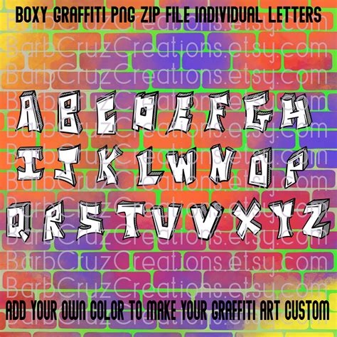 Graffiti Letters, Boxy, Alphabet, Airbrush Fonts, Sublimation Design ...