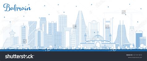 Outline Bahrain City Skyline Blue Buildings Stock Illustration 1211911813