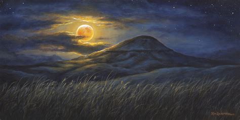 Harvest Moon, The huge October full moon rising over Belt Butte - Acrylic on Canvas, in 2 ...