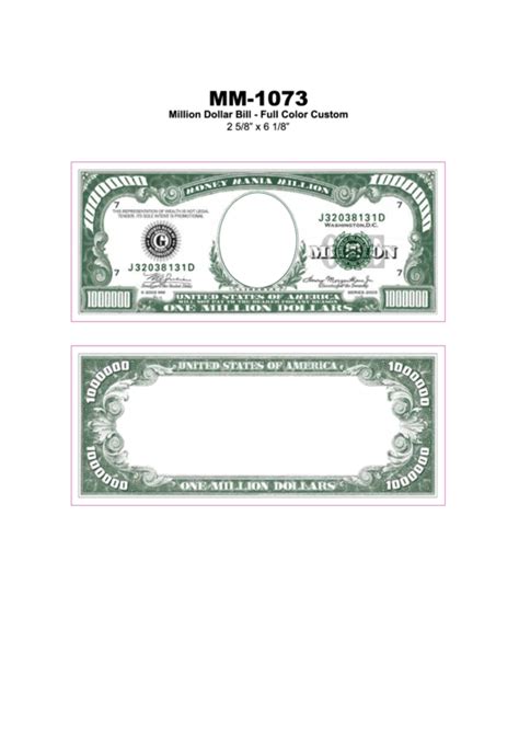 Million Dollar Bill Full Color Custom Template printable pdf download