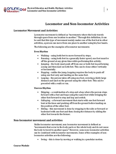 Locomotor and Non-Locomotor Activities | PDF | Animal Locomotion | Sports