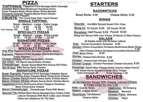 Online Menu of Jims Razorback Pizza Restaurant, Jane, Missouri, 64856 - Zmenu