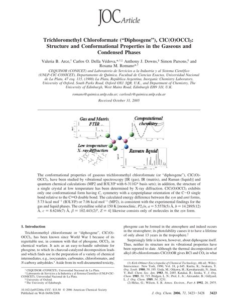 (PDF) Trichloromethyl Chloroformate (“Diphosgene”), ClC(O)OCCl3: Structure and Conformational ...