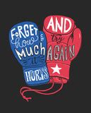 "Silhouette of boxing gloves with handwritten lettering inside and craft paper background. Fight ...