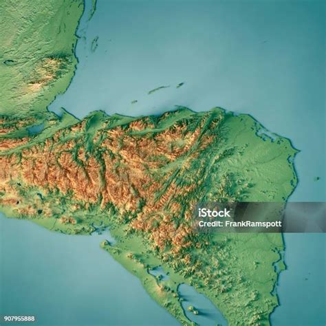 Honduras Country 3d Render Topographic Map Border Stock Photo - Download Image Now - Aerial View ...