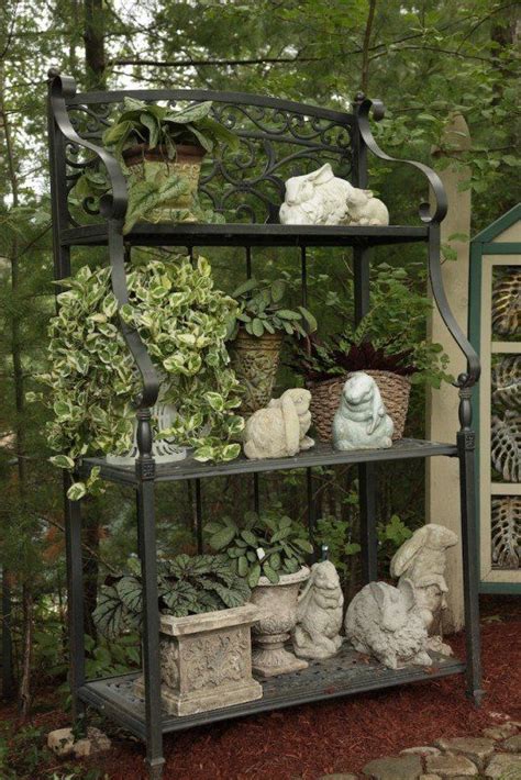 Wrought Iron Bakers Rack Outdoor - Foter | Garden shelves, Outdoor bakers rack, Garden decor