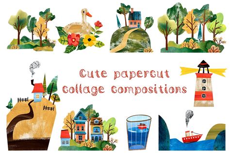 Papercut collages - Watercolor Set - Papercut collages - Watercolor Set