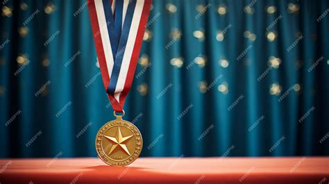 Premium AI Image | A gold medal hanging from a red white and blue ribbon