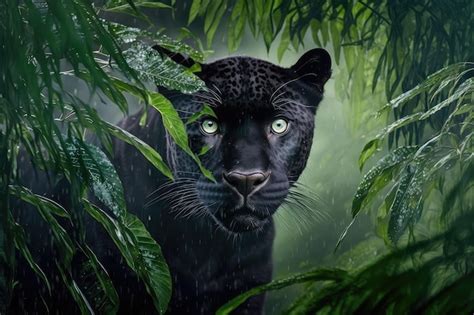 Premium Photo | Panther in the rainforest its black fur almost ...