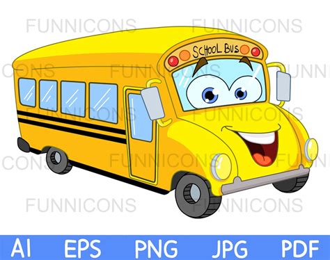 Clipart Cartoon of a Happy School Bus Character, Back to School, Ai Eps ...