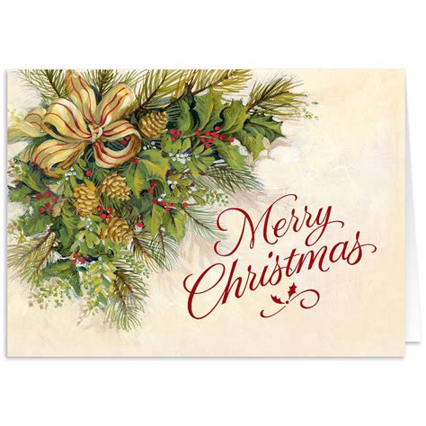 Christmas Greenery Secular Christmas Card Set of 20 - Walter Drake