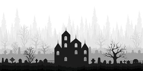 Background of spooky graveyard silhouette with copy space area. Vector ...