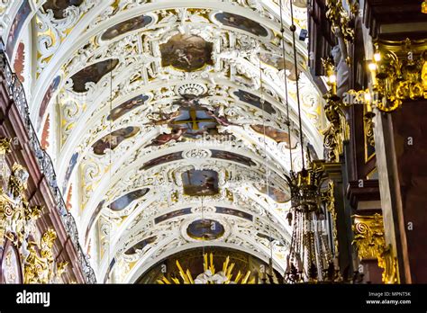 A Catholic monastery on a Jasna Gora. Order of Pauline .Interior of the basilica. Central nave ...