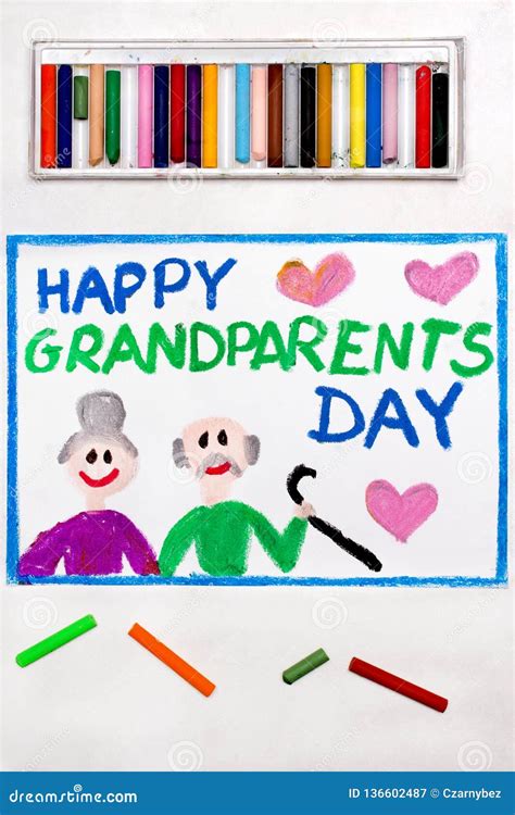 Drawing: Grandparents Day Card Stock Image - Image of crayon, family: 136602487