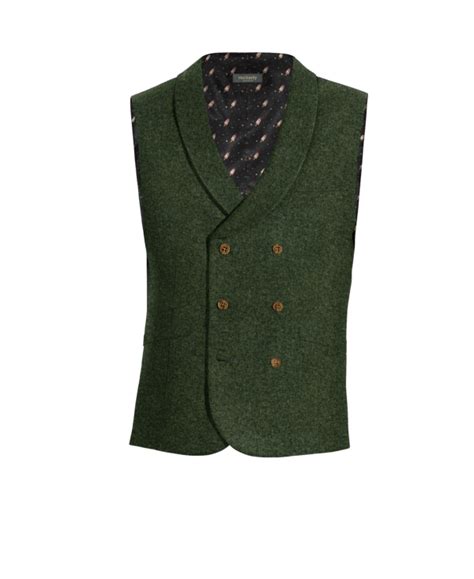 Green herringbone Tweed shawl lapel double-breasted Suit Vest