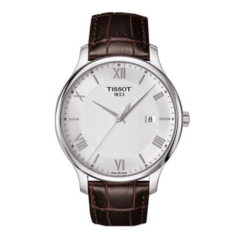 Tissot - Tradition Silver Dial Brown Leather Strap Watch | Peter's of Kensington