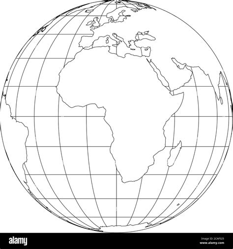 Outline Earth globe with map of World focused on Africa. Vector illustration Stock Vector Image ...