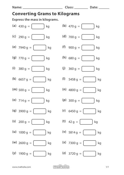 Converting Grams to Kilograms | Mathematics worksheets, Measurement ...