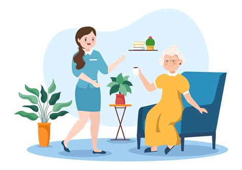 Elderly Care Services Hand Drawn Cartoon Flat Illustration with ...