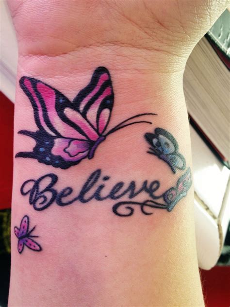 Pin by julie feldman on tattoos! | Butterfly tattoos for women, Butterfly wrist tattoo, Believe ...