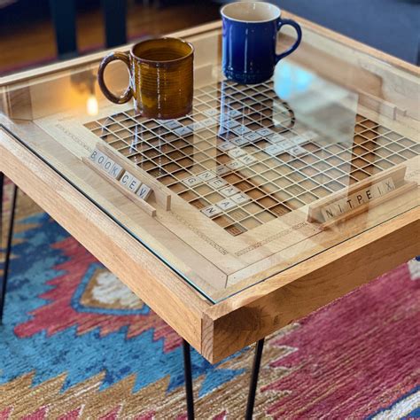 Rustic Scrabble Coffee Table with removable top - letter tiles include ...