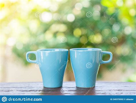 Aqua Blue Coffee Mugs on Wooden Table Symbol Happy Friendship Day Stock Photo - Image of concept ...