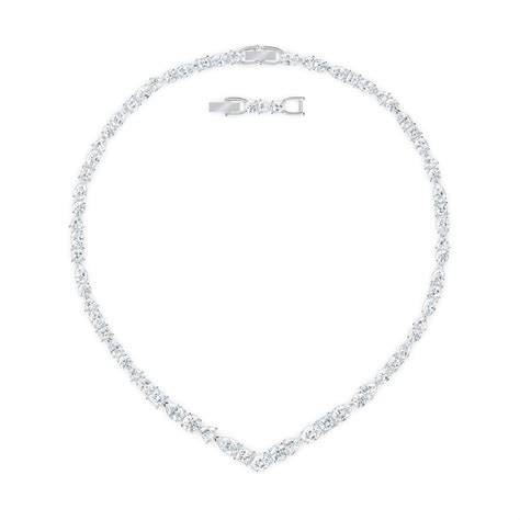 Swarovski Tennis Deluxe Mixed V Necklace, White, Rhodium plated: Amazon.co.uk: Jewellery