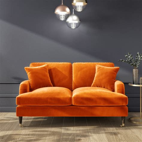 Opulence Orange Velvet 2 Seater Sofa - Payton - Furniture123