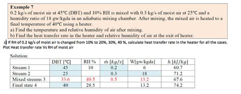 Example 7 0.2 kg/s of moist air at 45°C (DBT) and 10% | Chegg.com