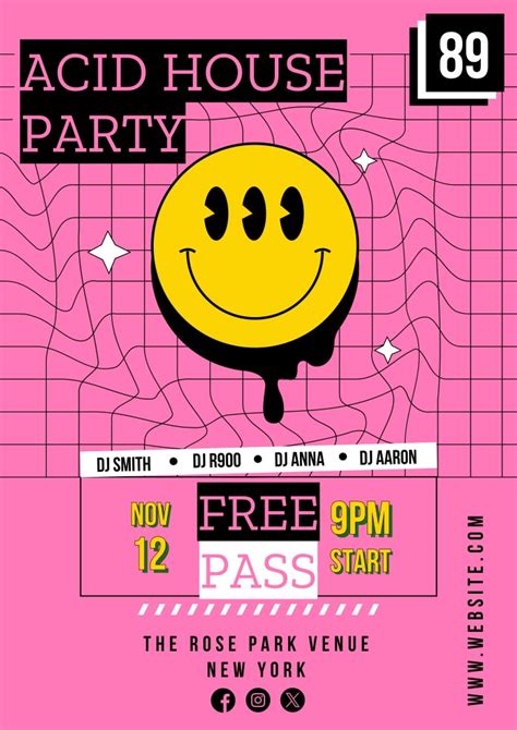 Design this Cool Modern Acid House Party Poster template for free