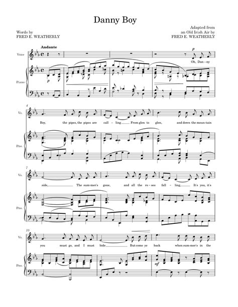 Danny Boy Sheet music for Piano, Vocals (Piano-Voice) | Musescore.com