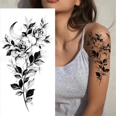 Cresent Moon Flower Temporary Tattoo Arm Neck Waist Shoulder Ankle ...