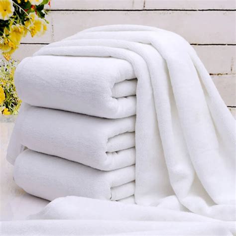 Pure White Bath towel Fabric 200g/m2 Beach Towels Senior 100% Cotton Bathroom Towel Absorbent ...