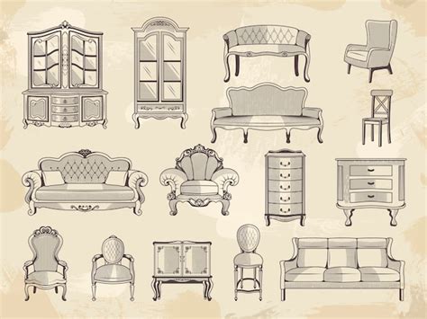 Premium Vector | Vintage furniture chairs wardrobe beds and sofa tables ...