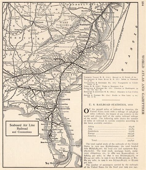 1910 Antique SEABOARD AIR LINE RAILROAD Map Vintage Railway Map 324 ...