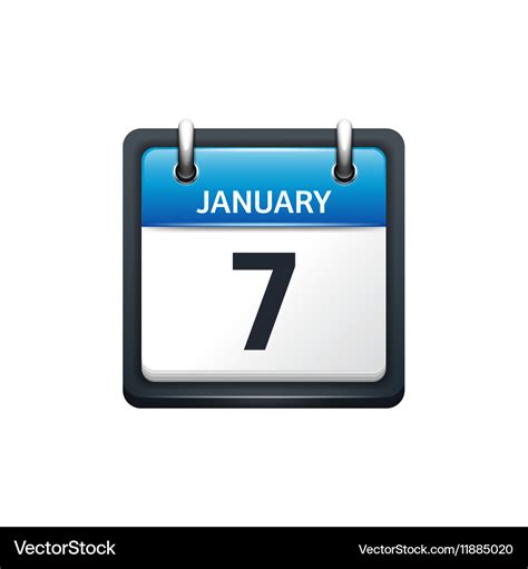 January 7 calendar icon flat Royalty Free Vector Image