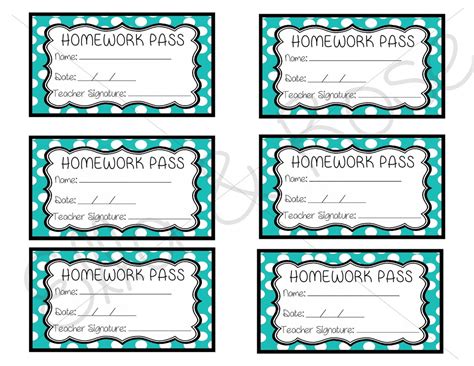 Homework Pass Template Digital Download sheet of 6 - Etsy