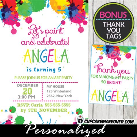 Paint Splatter Art Party Invitation, Personalized - D6 - Cupcakemakeover