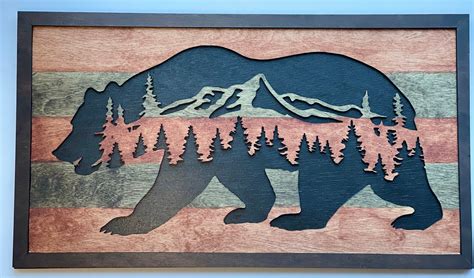 Bear Wooden Mountain Bear Wall Décor Wooden Bear and | Etsy