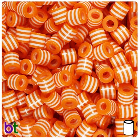 Orange & White Striped 8mm Drum Resin Beads (100pcs)