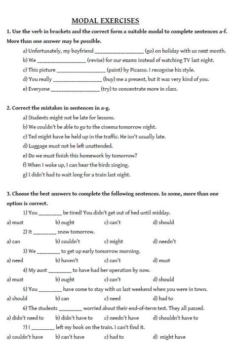 Modal Verbs for FCE (exercises)