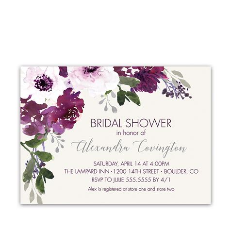 Purple Plum Watercolor Floral Bridal Shower Invitations watercolor