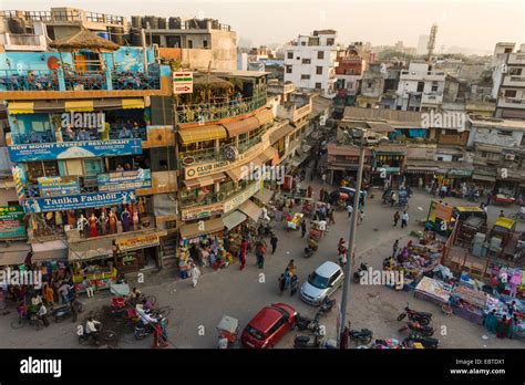 HIgh Angle View of Busy Paharganj Bazaar New Delhi India Stock Photo ...