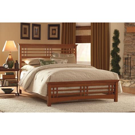 Avery Complete Bed with Wood Frame and Mission Style Design, Oak Finish ...