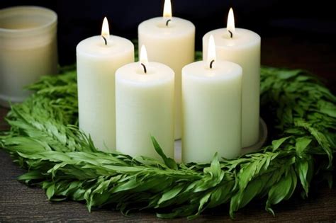 Premium AI Image | White advent candles on a green wreath