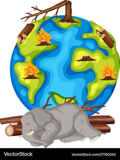 Global warming with deforestation and dying animal