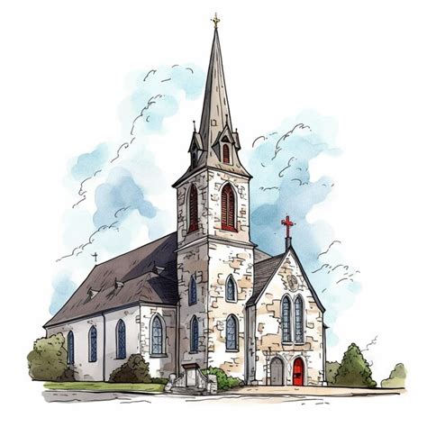 Premium AI Image | a drawing of a church with a cross on the top.