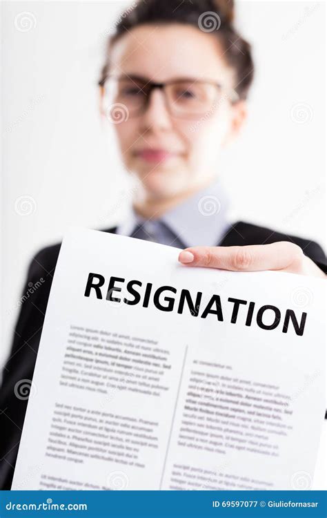 Resignation Letter on the Foreground Stock Image - Image of woman, sign: 69597077