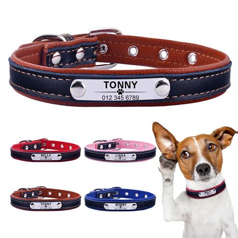 Buy Leather Adjustable Padded Dog Collars ID Name Tag Online