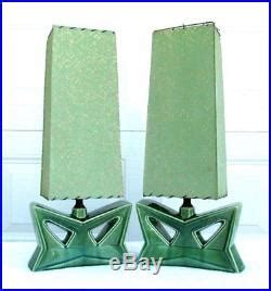 Pair Vintage Art Deco 1950′s Retro Green Porcelain Ceramic Lamp | Vintage Table Lamp